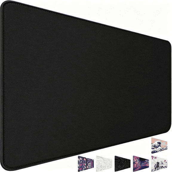 GJX 31.5" x 15.7" Waterproof Fabric Desk Pad, Rubber Anti-Slip Base, Stitched Edges No Curling, Fits Laptop Keyboard and Mouse, Smooth Office Mat Mouse Pad for Work, Black