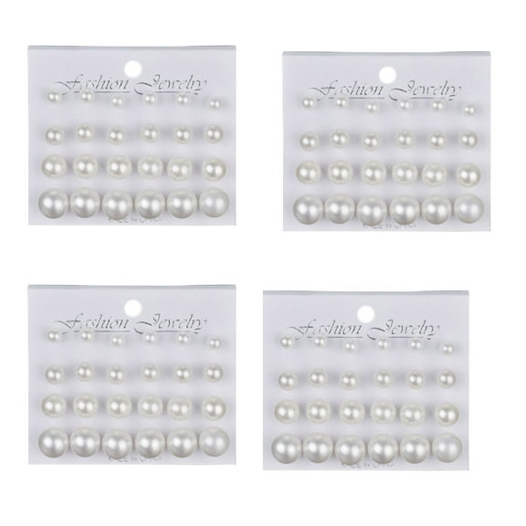 4 Set New Fashion 6mm/8mm/10mm/12mm 12 pairs/set Simulated Pearl Earrings For Women Jewelry Pendientes Fashion Stud Earrings(White)