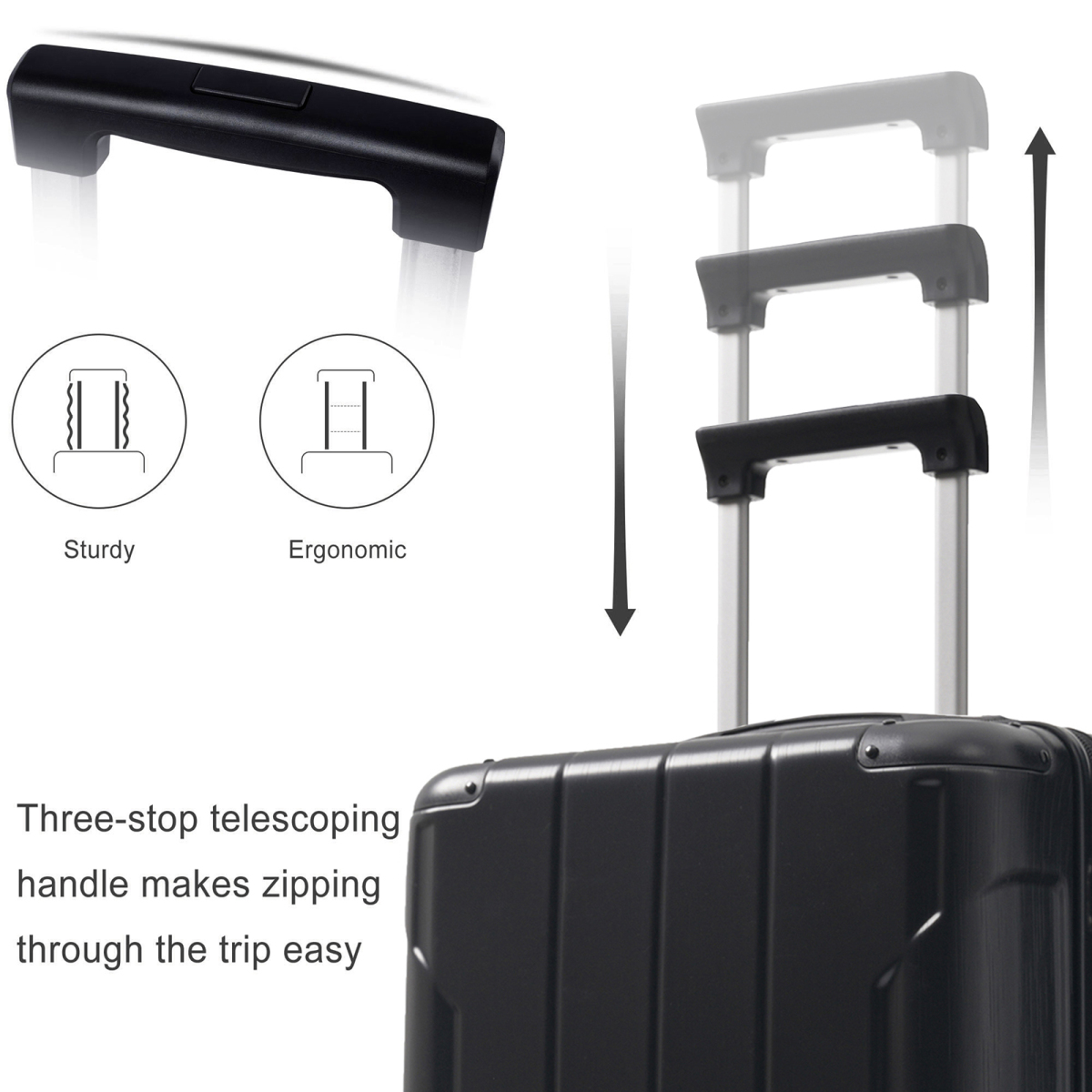 Hardshell Luggage, Lightweight Durable ABS Suitcases with Double Wheels, Expandable 24 Inch Checked Travel Luggage (Black)