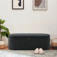 thumbnail image 1 of KOSSMAI Oval Upholstered Tufted Strip Storage Bench Ottoman 45.5" For Living Room Bed Room Entry Black, 1 of 5