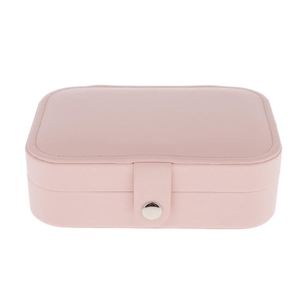 Organizador de joyas portátil de viaje, estuche de cuero sintético para guardar adornos Rosado