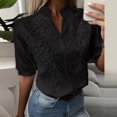thumbnail image 1 of Chic sólido ahuecado cuello en V blusa de encaje estampados florales bordado decoración Casual mujer camisa Puff manga medio algodón Tops Tan Jianjun  unisex, 1 of 2