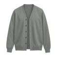 thumbnail image 5 of Button Down V-Neck Jacket for Men, Trendy Long Sleeve Solid Color Loose Fit Fall Casual Cozy Streetwear Outerwear Gray XL, 5 of 5