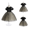 thumbnail image 3 of Lujianch Robe à Sequins pour Filles Robe Noire Manches Courtes Robe Princesse en Maille Robes de Demoiselle d'Honneur Taille 3-4 Ans, 3 of 5