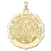 Holy Trinity Scalloped Round Religious Medal - 3/4 inch Size of a Nickel -Solid 14K Yellow Gold