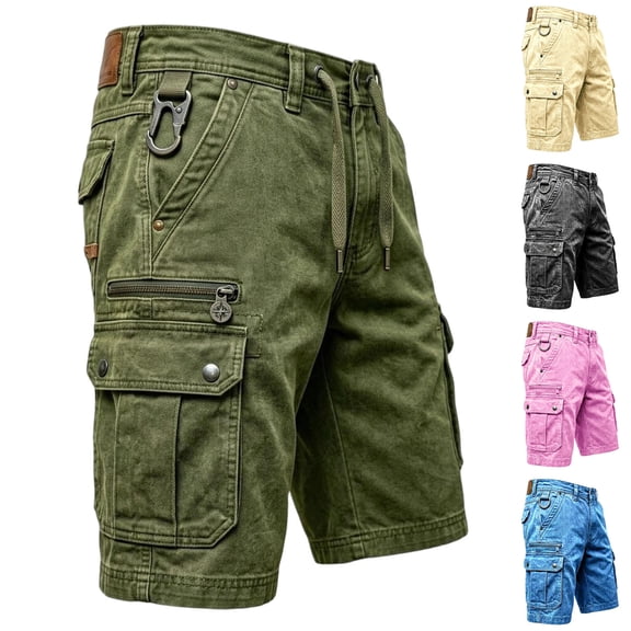 EaskTriop Mens Cargo Shorts Relaxed Fit Multi-Pocket Work Shorts with Zipper Pockets Drawstring Elastic Waist Outdoor Hiking Short