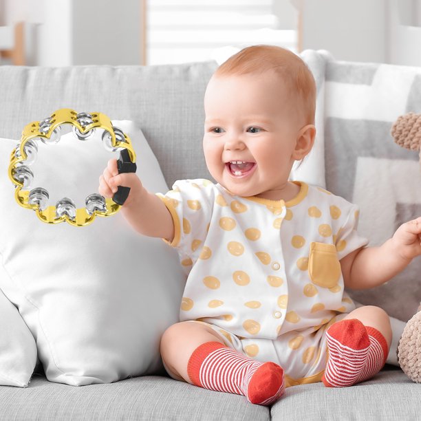 Pandereta Flor De Doble Capa Portátil Para Niños Juguetes Para Niños Oro