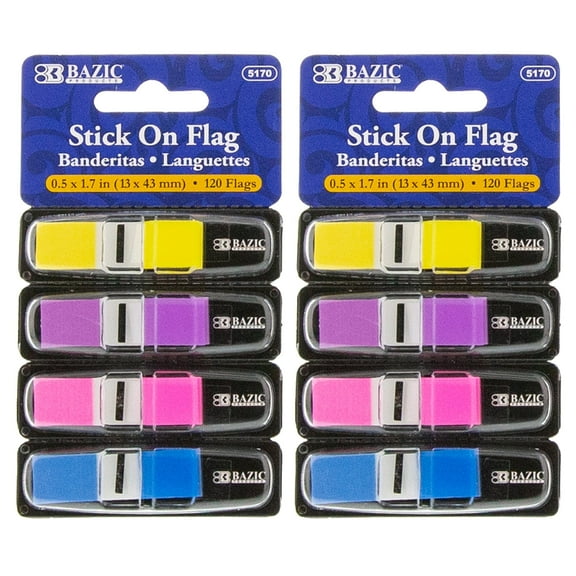 BAZIC Neon Page Markers Dispensers 0.5x1.7 Flag Index Tabs, (120 Flags/Pack), 2-Packs