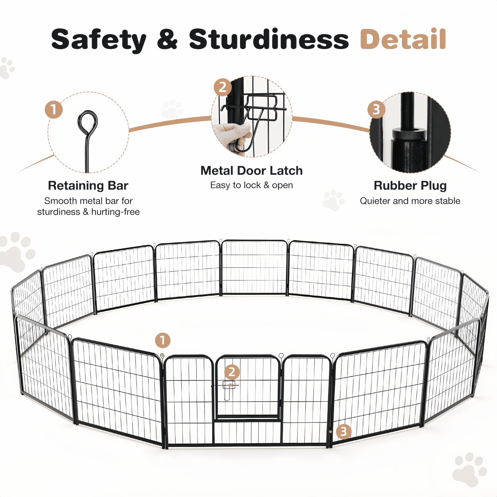 Kelno 40" Tall Dog Playpen 16 Panels Adjustable Metal Pet Fence with Lockable Door Indoor Outdoor Dog Crate Enclosure for Medium Large Dogs