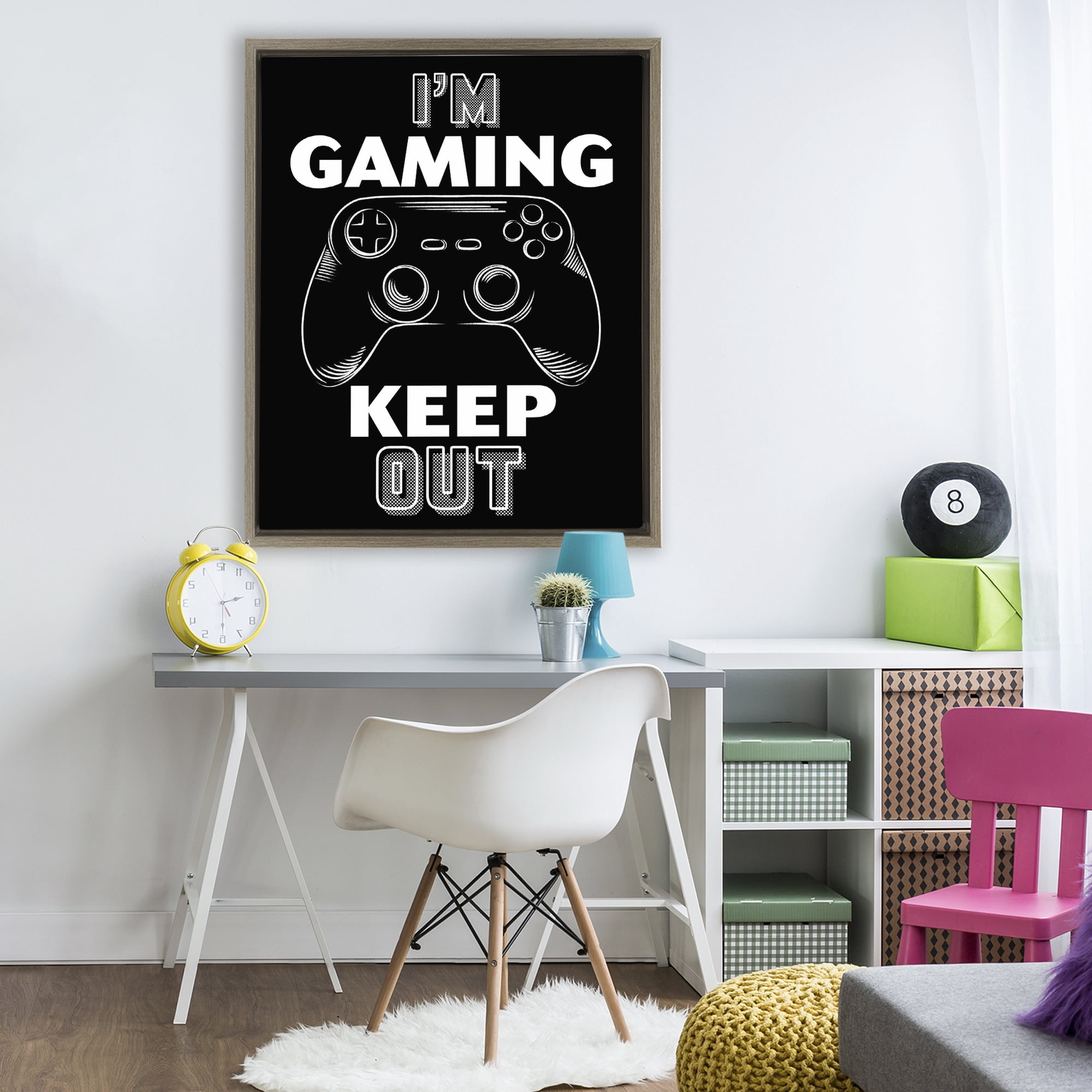 Stupell Industries I'm Gaming Keep Out Brown Framed Floater Canvas Wall Art, design by Marcus Prime