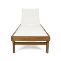 GDF Studio Della Outdoor Mesh and Acacia Wood Armless Adjustable Chaise Lounge, Teak and White