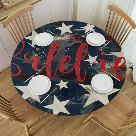 

Xlo0ole Blue Red of July Round Tablecloth Fitted Table Cover with Elastic for Round Tables Rustic Table Cloth Outdoor Dinning Party Waterproof Tablecloths 42-46