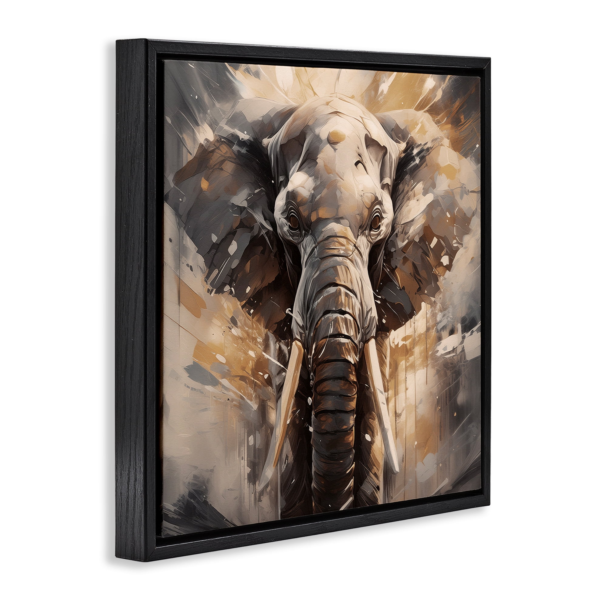 Stupell Industries Modern Splatter Elephant Animals Painting Black Floater Framed Canvas Art Print Wall Art, 18 x 18