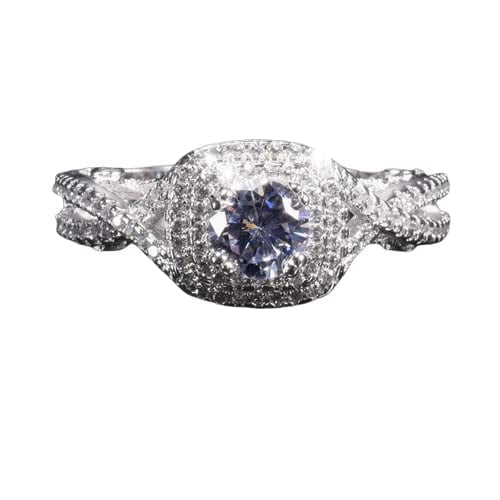 HeartsAndYou 2ct Round Cut Moissanite Engagement Ring for Women 18k White Gold over Silver Double Halo Infinity