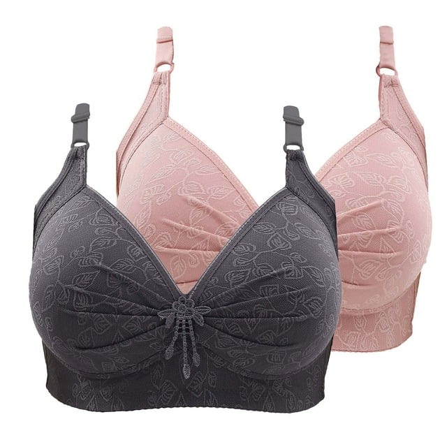 LOVZFMLL Soutiens-Gorge pour Femmes 2 Pcs Dentelle Fleur Rassemblée Grande Taille Soutien-Gorge Quotidien Sans Armatures Rose TG