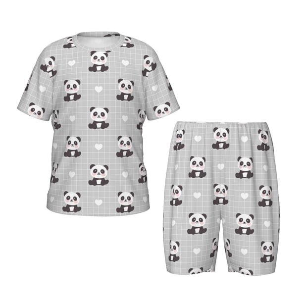 Balery Panda Bear Conjunto de Pijama Infantil de Manga Corta con Estampado – Ropa de Dormir de Algodón Suave-Large