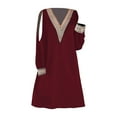 thumbnail image 3 of Outfmvch Cocktail Dresses for Women,wedding Guest Dresses for Women,red Dress,homecoming Dresses,women's Long Sleeved Off Shoulder Dress V Neck Solid Color Casual Dress Z Wine S, 3 of 5