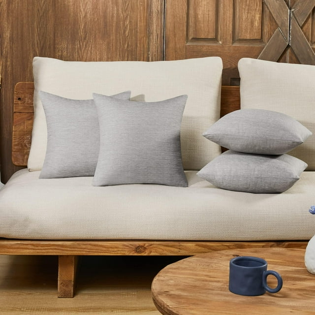 Deconovo Fundas de cojines decorativas - Juego of 4 Soft Linen Cushion Covers, Machine Washable Pillowcases for Sofa, Warm Gray, 18x18 Inch