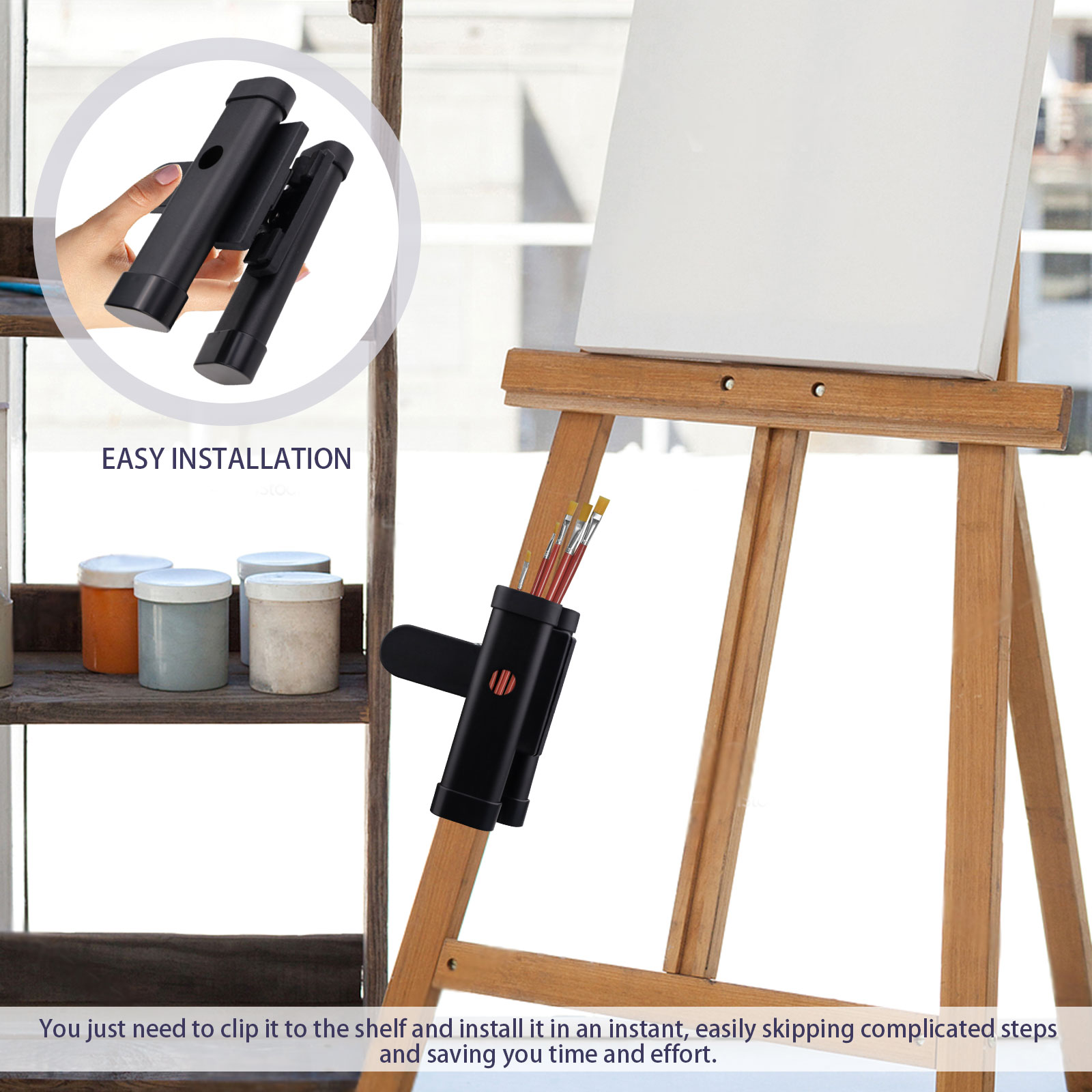 Sekonow 2 Pack Paint Brush Clip, Easel Watercolor Art Paint Brush Holder Organizer and Storage, Drumstick Holder, Black