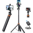 thumbnail image 3 of El más nuevo soporte para trípode para iPhone, trípode para teléfono EUCOS de 62 pulgadas y palo para selfies con obturador remoto para grabación de video, soporte para trípode para teléfono celular m, 3 of 4