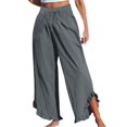 thumbnail image 2 of Tittly Wide Leg Pants Woman Baggy Pants Linen Pants Women 2025 Women's Linen Summer Solid Color Palazzo Pants Flowy Wide Leg Beach Pants With Pockets Comfy Pants Women Sweatpants Women Grey L, 2 of 5