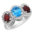 thumbnail image 1 of 10K White Gold Natural Swiss Blue Topaz & Enhanced Ruby 3-Stone Ring Oval Diamond Accent, size 7.5, 1 of 2