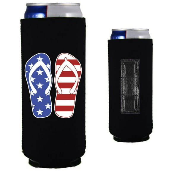 Flip Flop Stars and Stripes USA Magnetic Slim Can Coolie (Black)