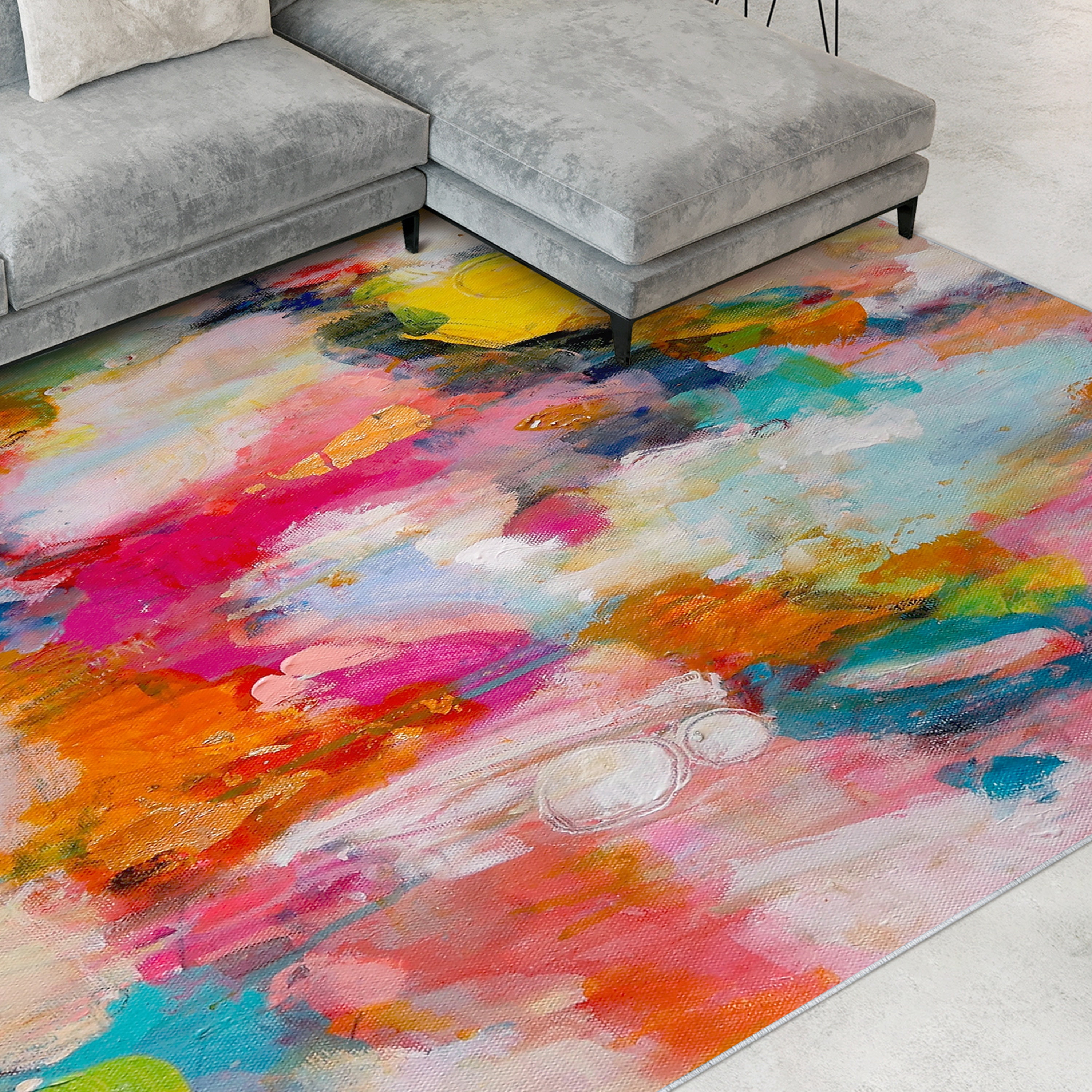 A Colorful Mindset Washable Abstract Art Area Rug size 8'x10', Power-loomed, Heavenly Softness with Non-Slipping Backing