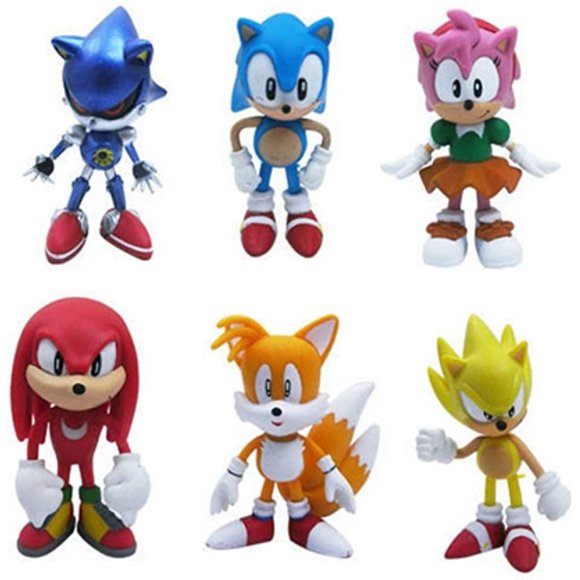 Ensemble de 6 Pcs Sonic Hedgehog Amy Tails Mephiles Knuckles Figurine en PVC 6 Cm/2,4 Po