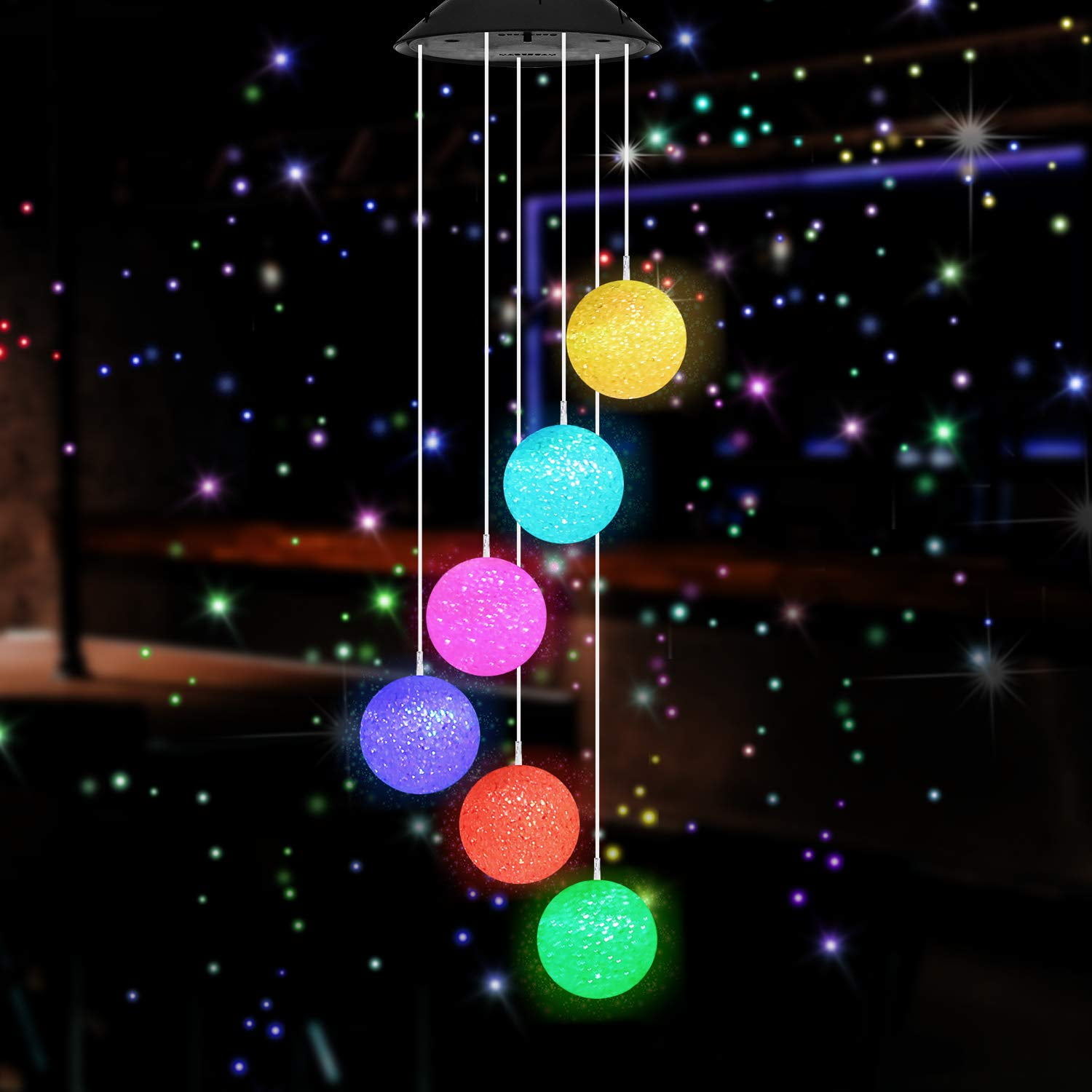 LED Solar Powered Sea Urchin Wind Chimes Light Home Garden Hanging Lamp Decor Portable Color Outdoor Decorative Windbell Light for Garden Patio Yard Deck Multicolor