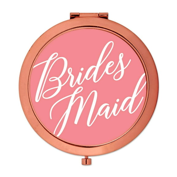 Koyal Wholesale Rose Gold Compact Mirror Bridesmaid Wedding Gift, Coral, 1-Pack