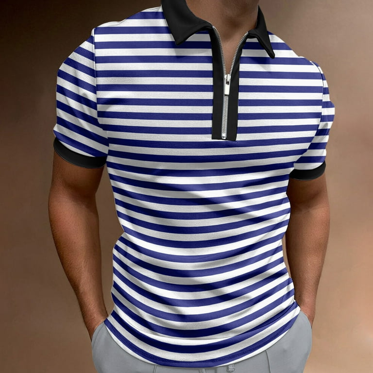 Men's Vintage Stripe Knitted Polo Shirts Short Sleeve Golf Knit Polo Shirt