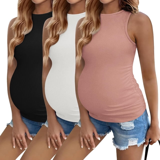 Camisetas sin mangas Ekouaer para embarazo y mujer, paquete de 3 unidades