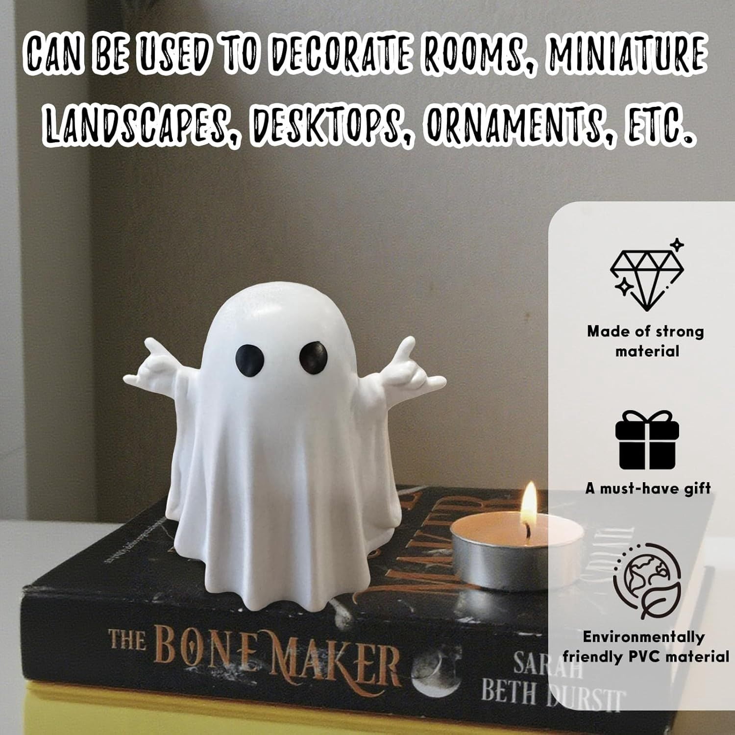 Glow-in-the-Dark Mini Ghost Figurine for Halloween Desk and Shelf Decor