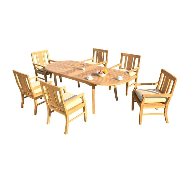 7 PC A Grade Outdoor Patio Teak Dining Set - 94" Double Extension Oval Table & 6 Osawa Arm Chairs