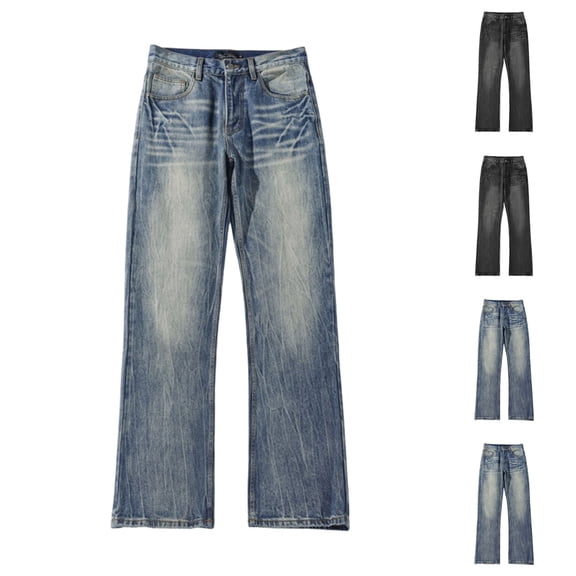 RYDCOT Y2k Baggy Flared Jeans Men 90s Vintage Bell Bottom Jeans Loose Fit Relaxed Grunge Pants Casual Wide Leg Skater Washed Denim Pants Blue