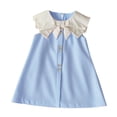 thumbnail image 2 of CPNG Girls Summer Dresses Ruffle Sleeve A-Lined Dress Bow Peter Pan Collar Long Sleeve Sleeveless Button Decor Dress, 2 of 6