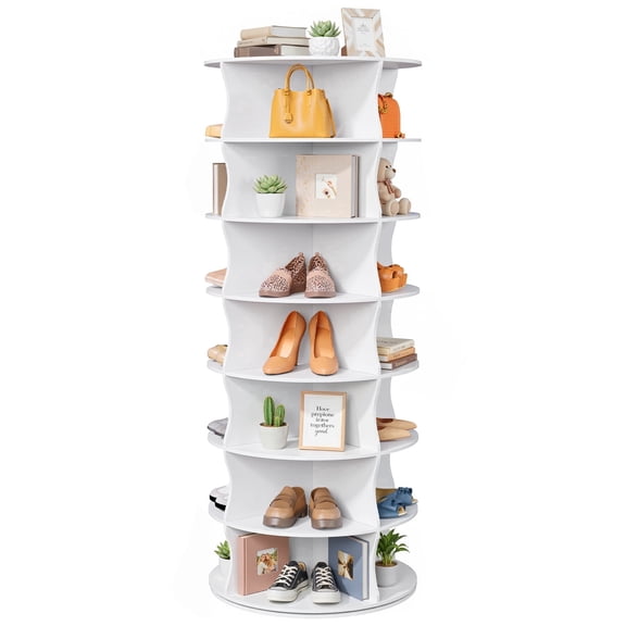 Kitsure Shoe Rack - 7-Tier Freestanding Rotating Shoe Rack, Lazy Susan Base Display Organizer for Bag & Footware, Easy-to-Assemble Shoe Rack for Entryway, Closet, Bedroom, White
