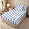 thumbnail image 2 of Meiyoeat Vintage Wide Stripe Zipper Full Size Comforter Sets with Fitted Sheet and 2 Pillowcases, Casual Thin Line Zipper Bedding Set, Blue White,Reversible,4pcs, 2 of 6