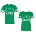 thumbnail image 1 of King Queen Ear Unisex Couple Matching Cotton Jersey style T-Shirt Contrasting stripes on sleeves (Men Green / Women Green) (Men S / Women XL), 1 of 3