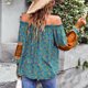 thumbnail image 4 of Women Blouse, Floral Print Ethnic Style Loose Fitting Elegant Off Shoulder Top For Daily Wear, 4 of 6