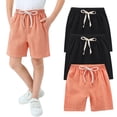 thumbnail image 2 of YunPes 3 Pack Boys Cotton Linen Shorts Boys Athletic Shorts Kids Youth Quick Dry Basketball Running Gym Sports with Drawstring, 2 of 4