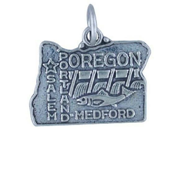 Sterling Silver 30" Unisex 1.5mm Box Chain OREGON State Pendant Necklace