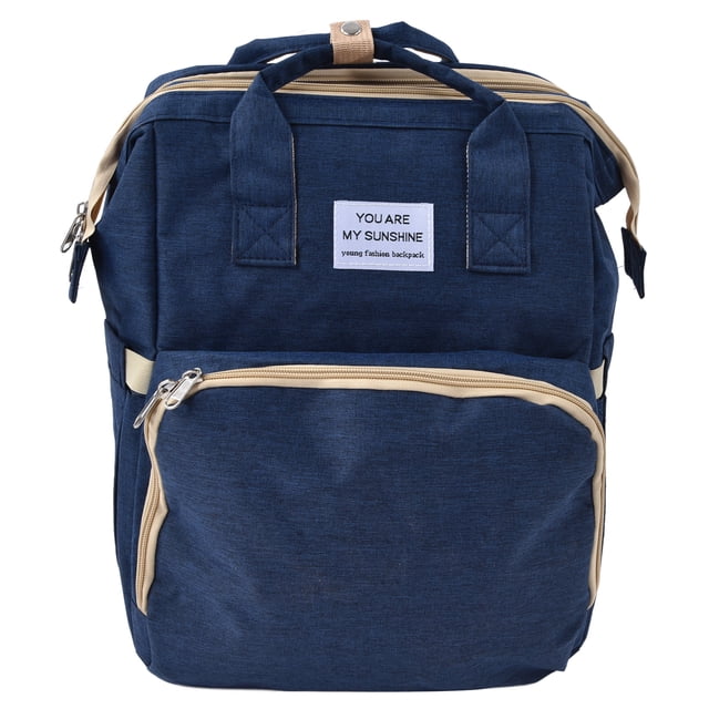 Bolsa de pañales para bebé de gran capacidad para viajes, mochila plegable versátil de color azul oscuro