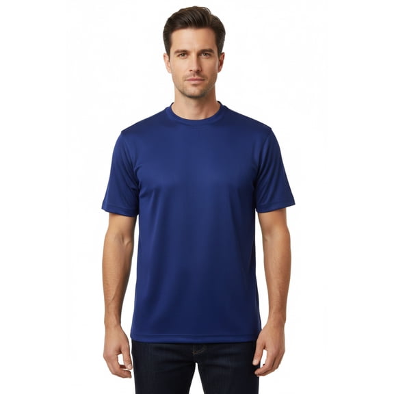 Men Dressy T-Shirt Log-In Uomo Crew Neck Silky Short Sleeves 218 Midnight Blue
