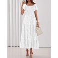 thumbnail image 6 of Beige Floral Tiered Maxi Dress Square Neck Short Sleeve Smocked Waist Flowy, 6 of 27
