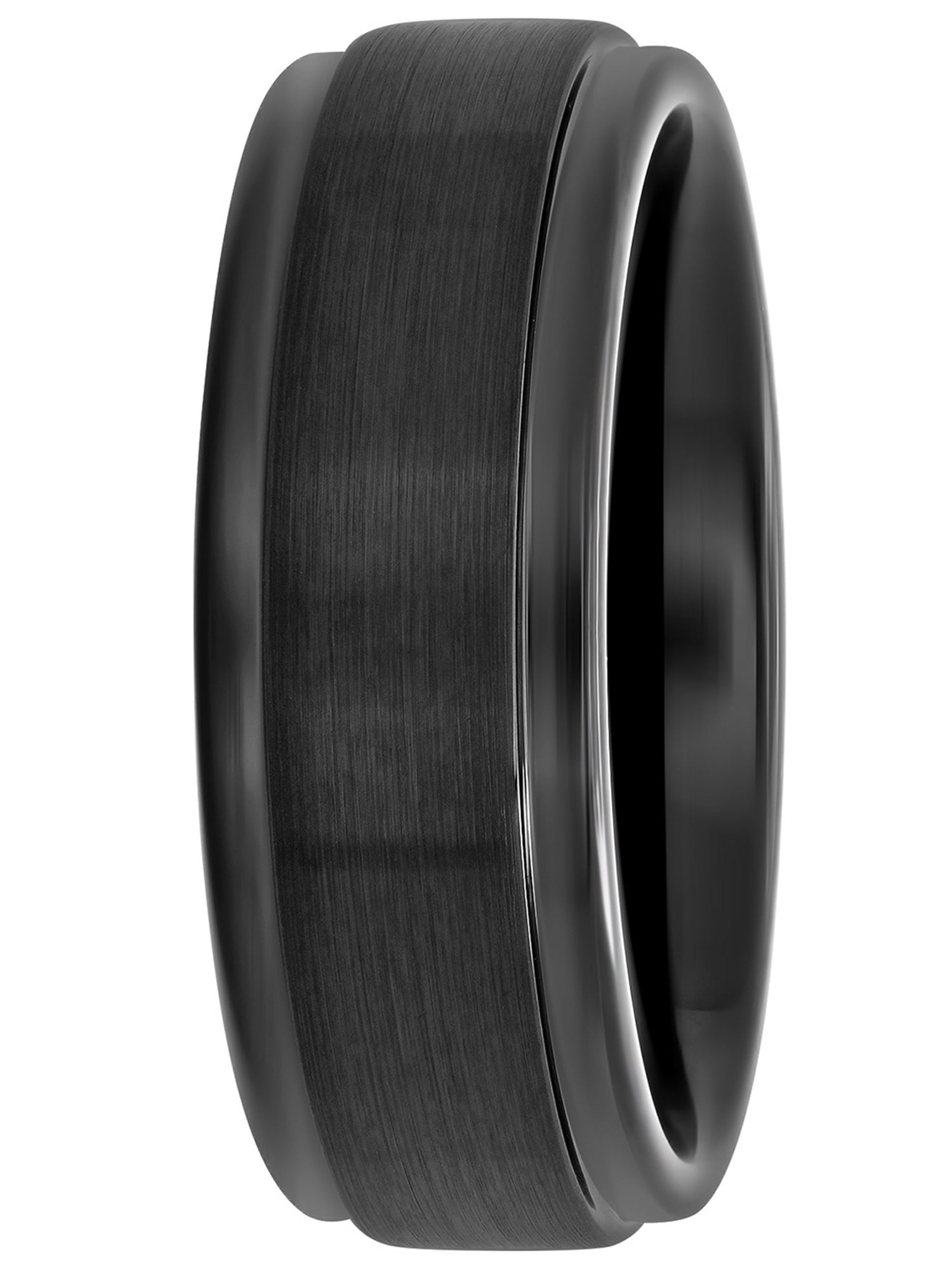 Brilliance Fine Jewelry Men's Black Tungsten Step Edge Satin Comfort Fit 8MM Wedding Band - Mens Ring