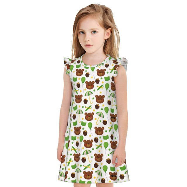 Balery Cute Bear Camisón de princesa para niñas, pijama de algodón con mangas abullonadas, suave y bonito.-XX-Large