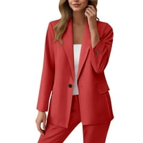 YUGYXL Women's 2 Piece Fashion Suits Lapel Collar Open Front Cardigan High Waist Suit Pant Outfit Fall Summer Casual Business Set Red L