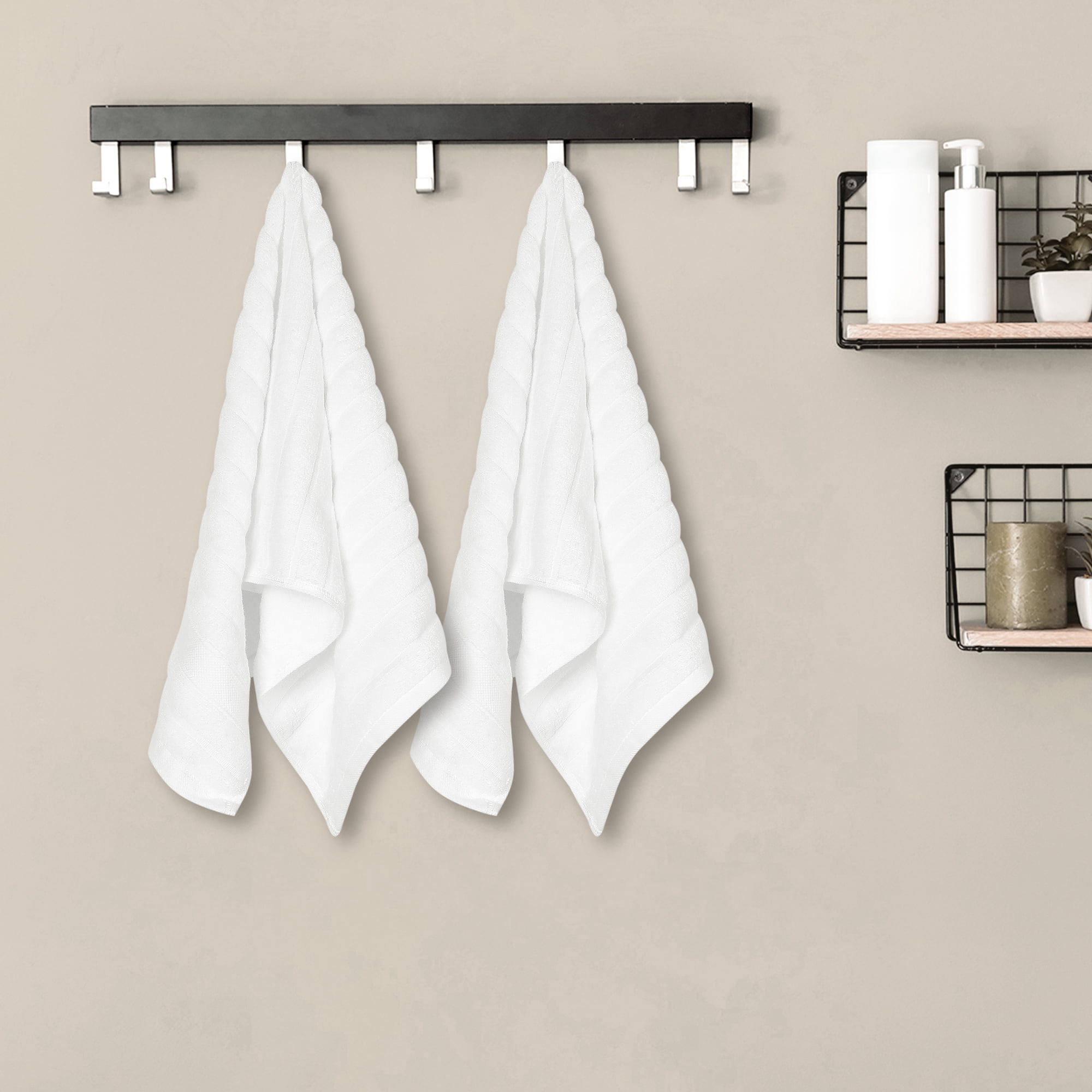 Unique Bargains Cotton Striped Hand Towel for Bathroom 14" x 30"
 White 1